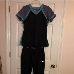 Greys Anatomy Blue and Black color block scrubs